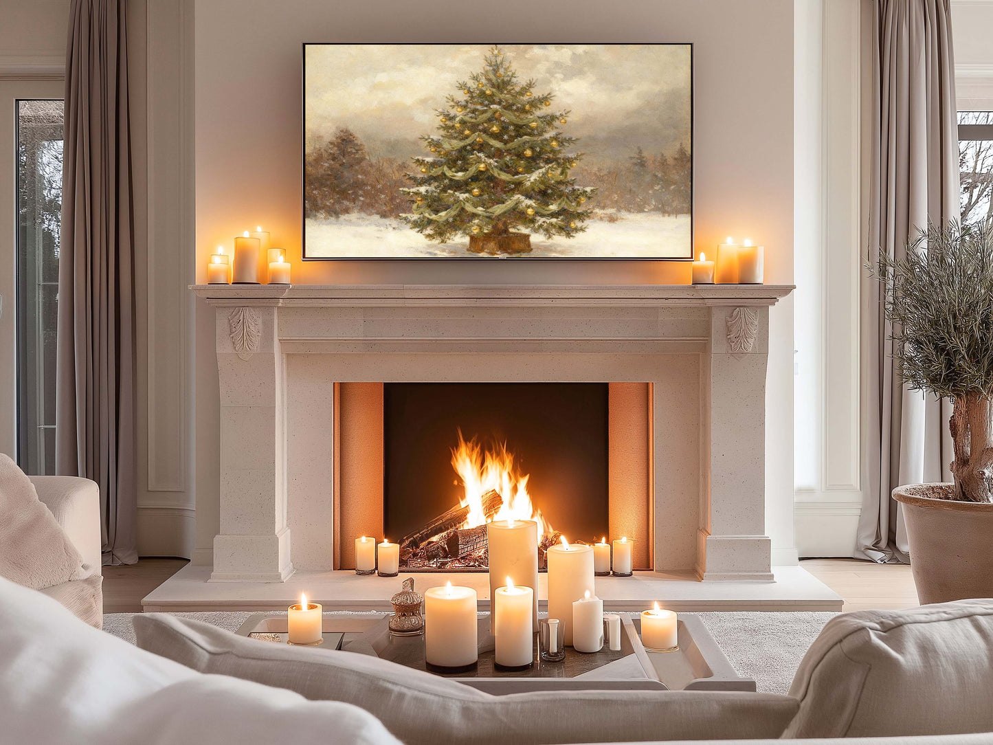 Gold Christmas Tree in the Woods TV Art