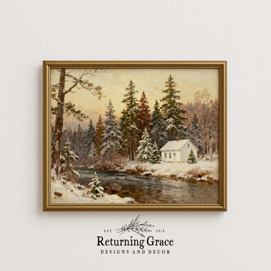 Christmas Cottage at Sunrise Printable Art