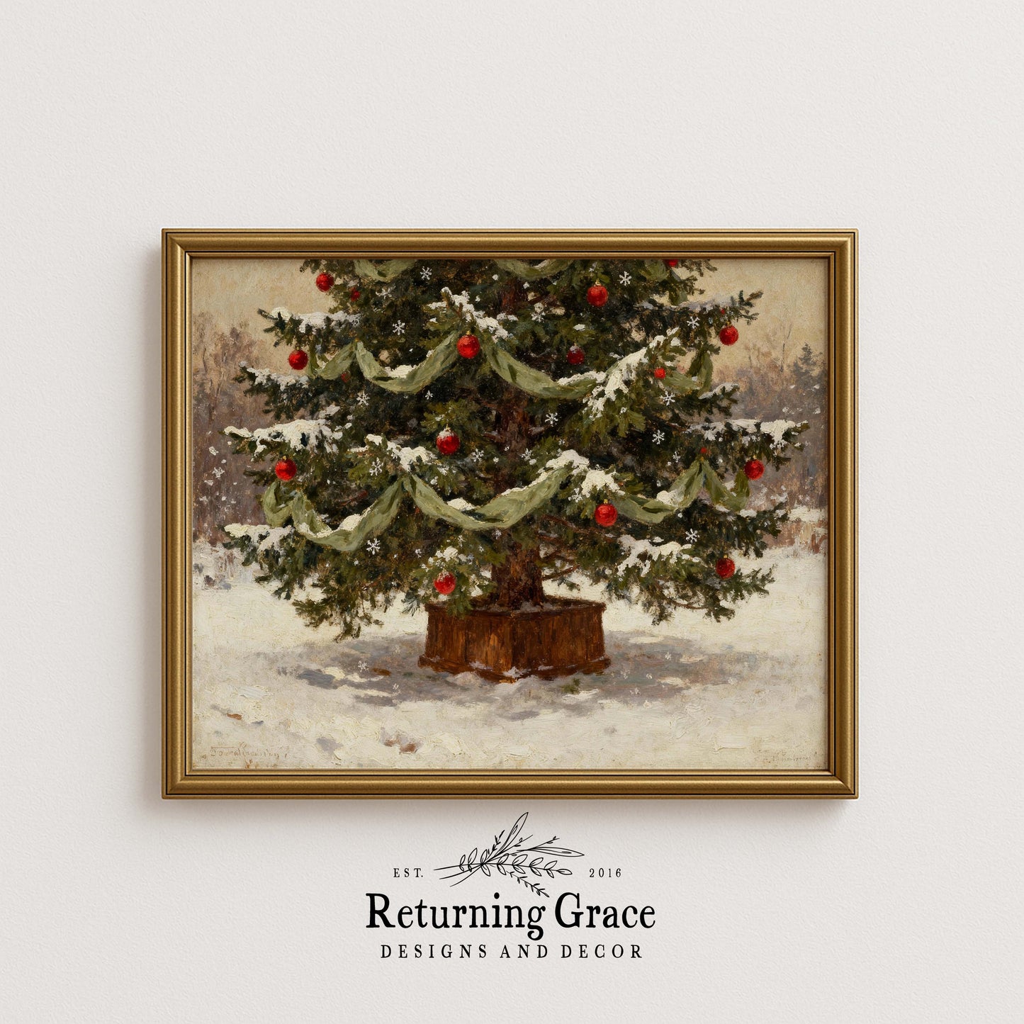 Christmas Tree in the Snow Printable Art