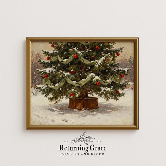 Christmas Tree in the Snow Printable Art