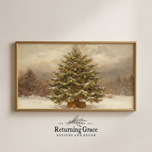 Gold Christmas Tree in the Woods TV Art