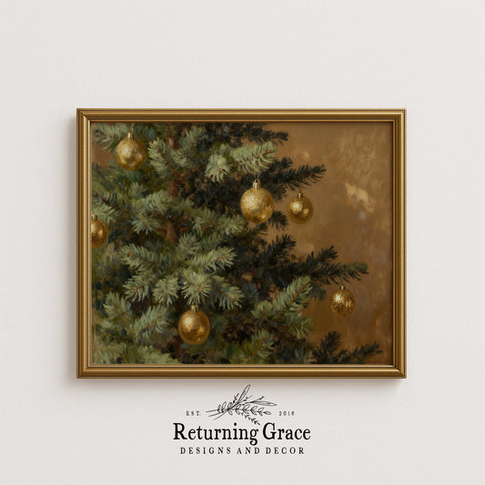 Gold Ornaments on Vintage Tree Printable Art