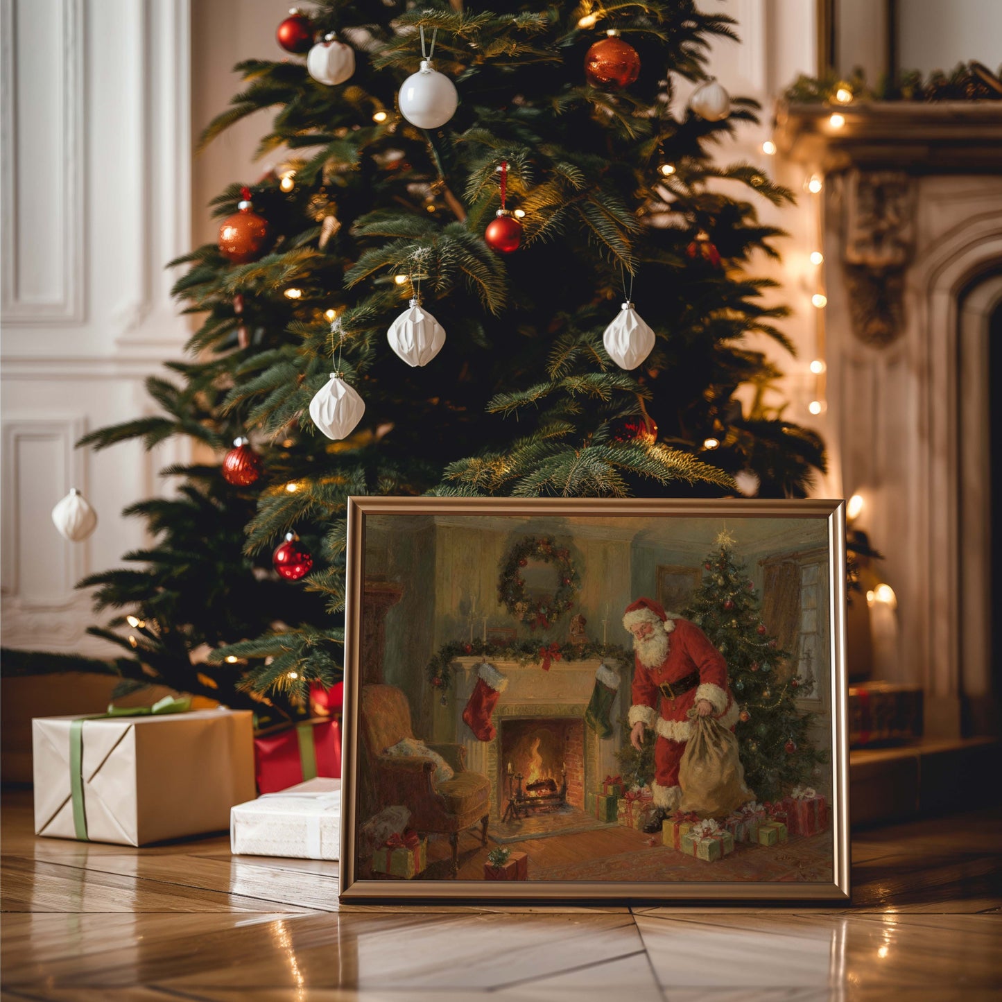 Santa Delivering Presents Printable Art