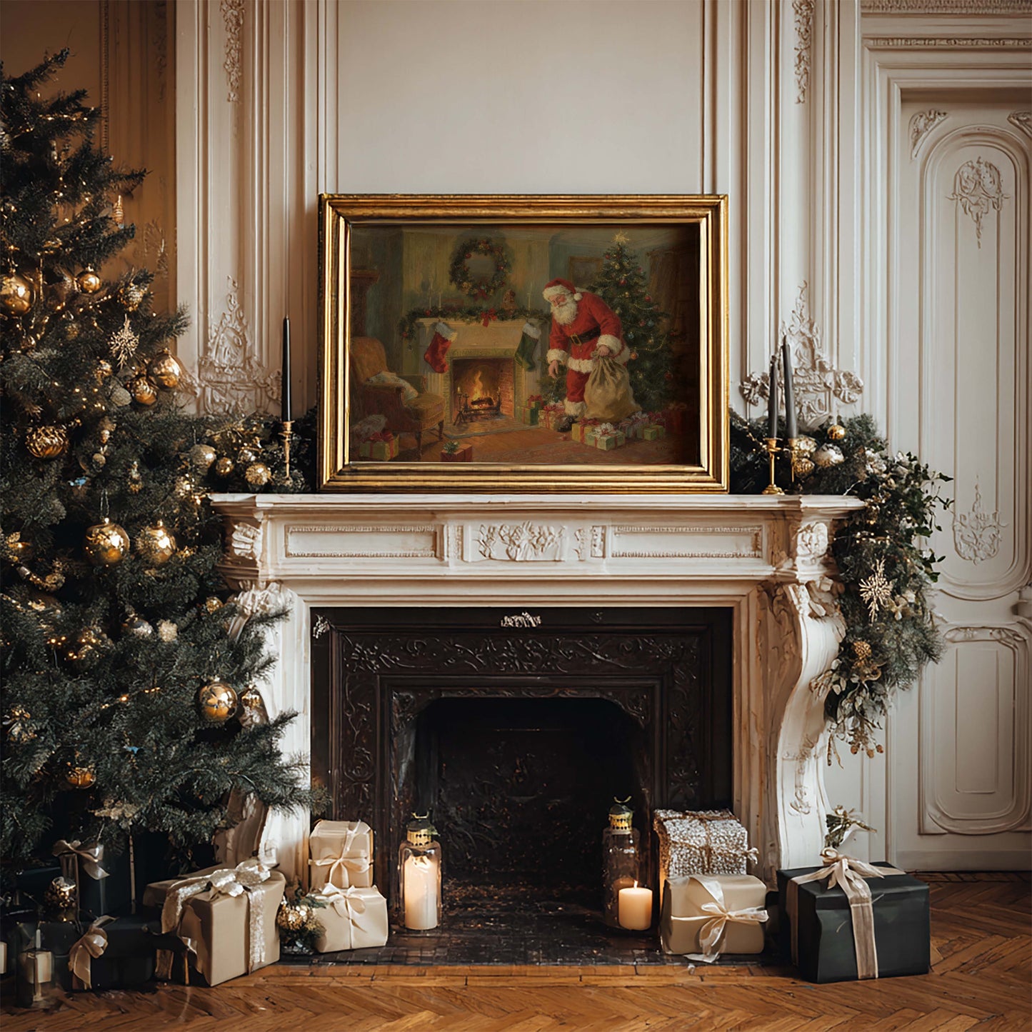 Santa Delivering Presents Printable Art