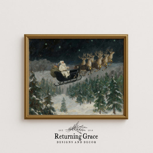 Santa in Flight Printable Art