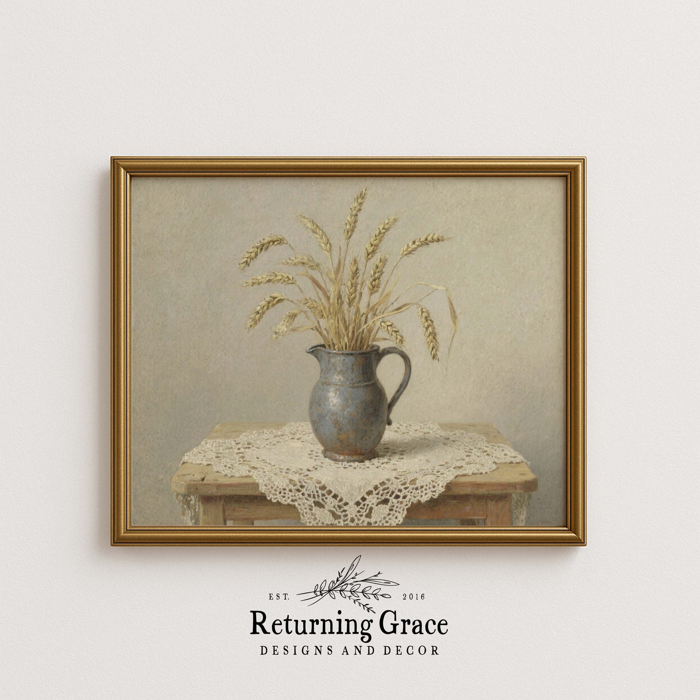 Wheat in Pitcher Still Life Printable Art