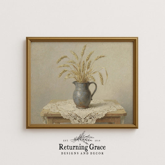 Wheat in Pitcher Still Life Printable Art