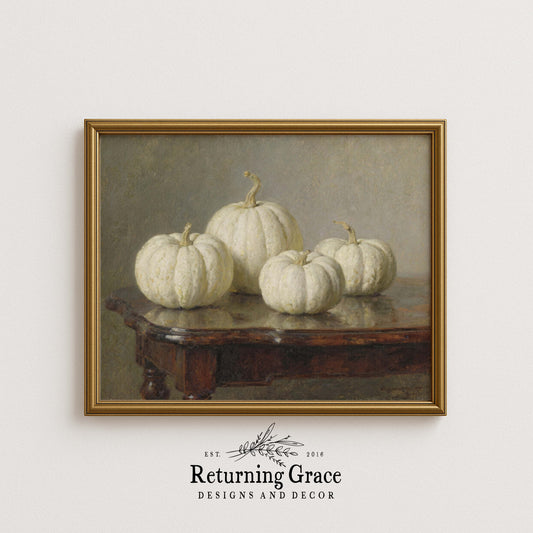 White Pumpkins Still Life Printable Art