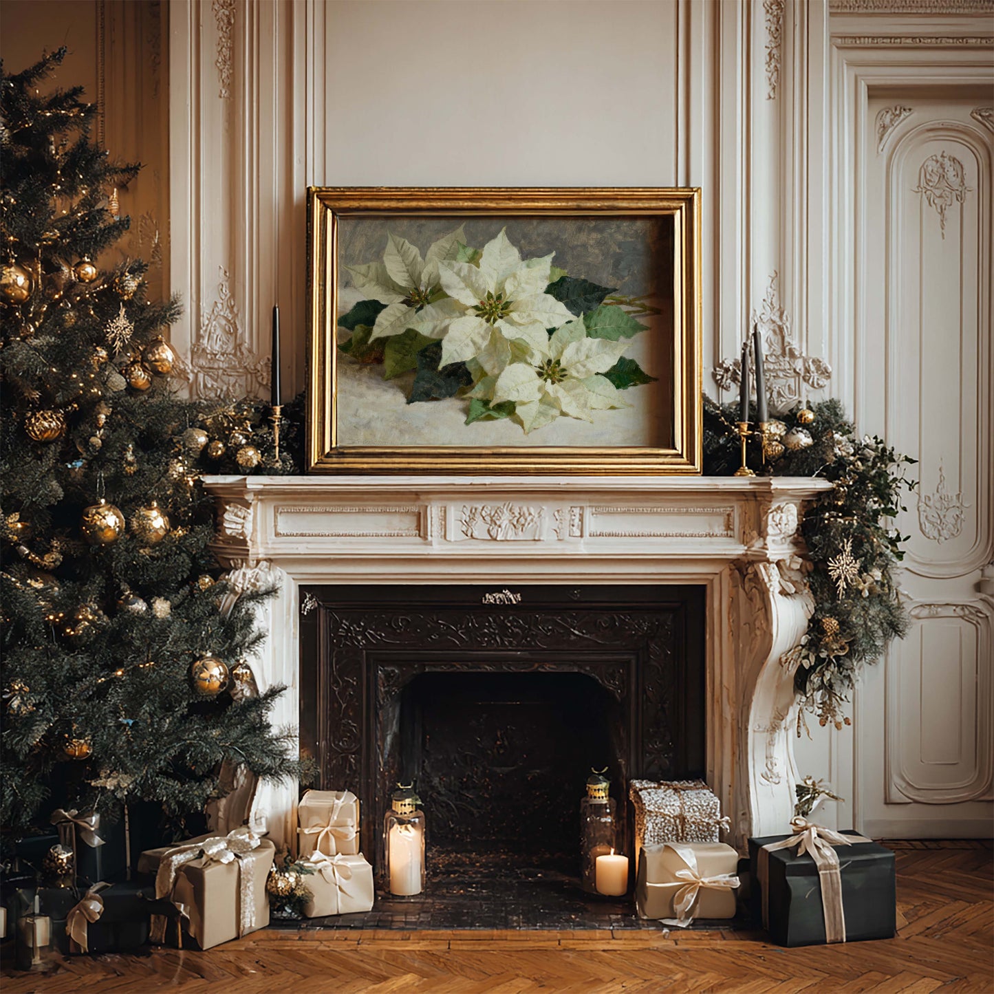 White Poinsettia Printable Art