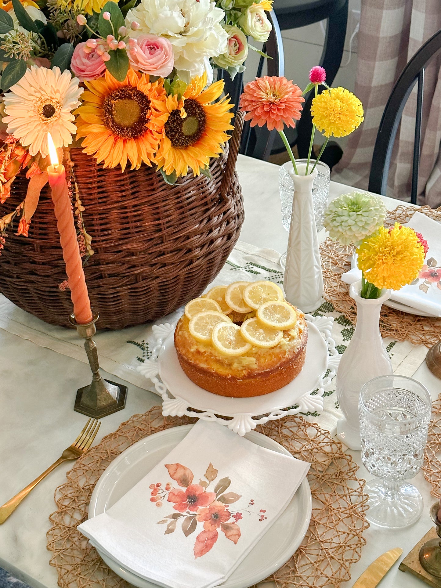 Fall Watercolor Flowers with Berries Napkin