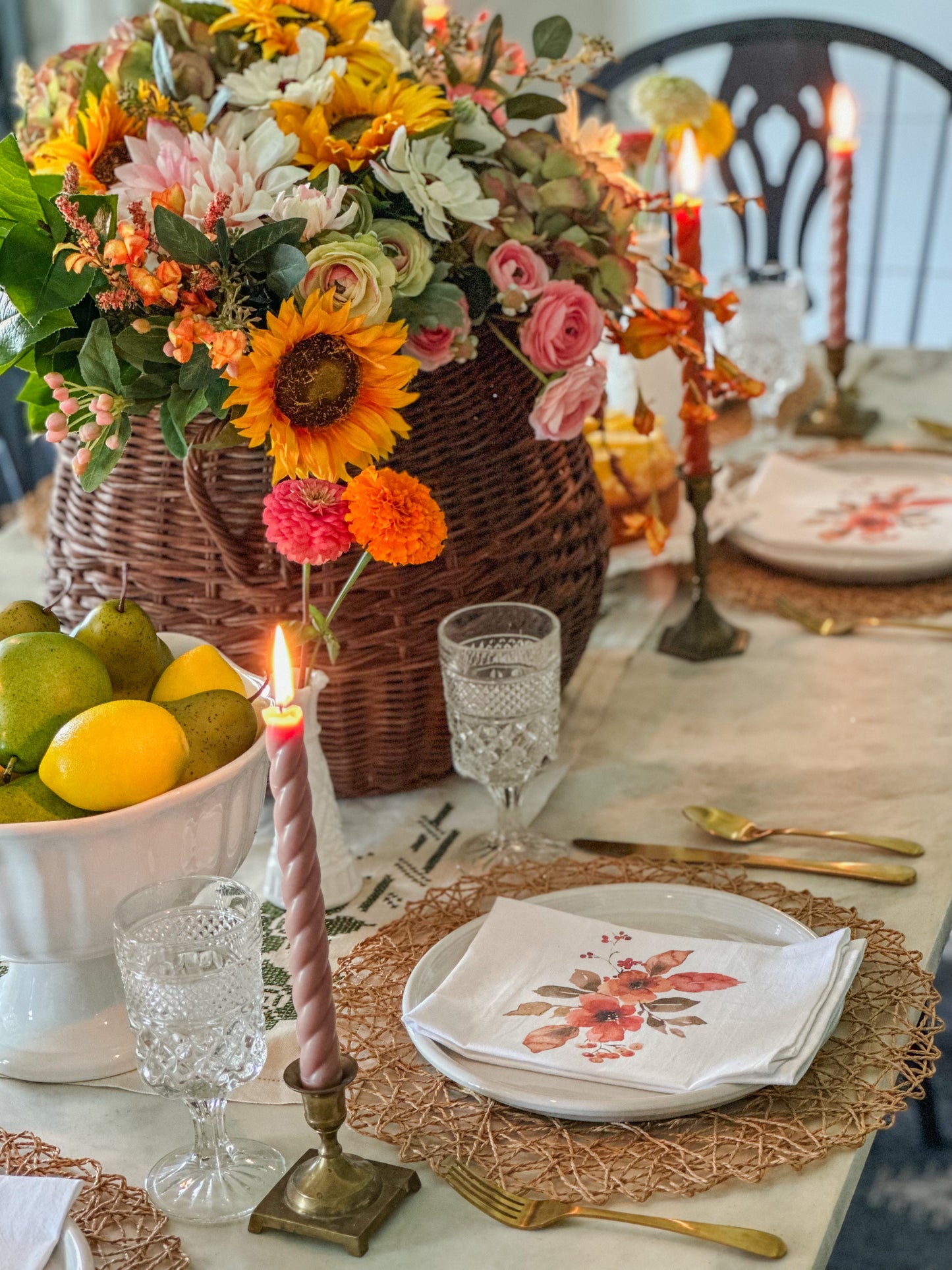 Fall Watercolor Flowers with Berries Napkin