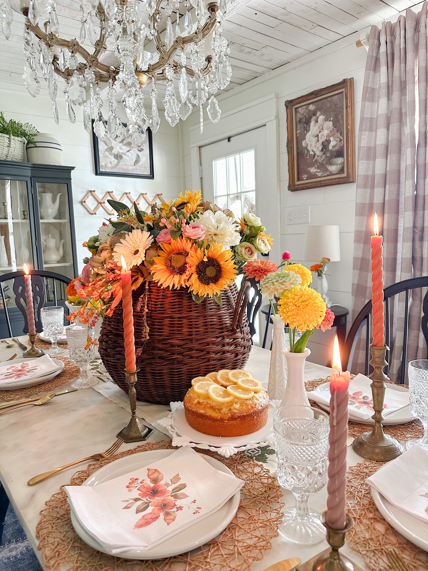 Fall Watercolor Flowers with Berries Napkin