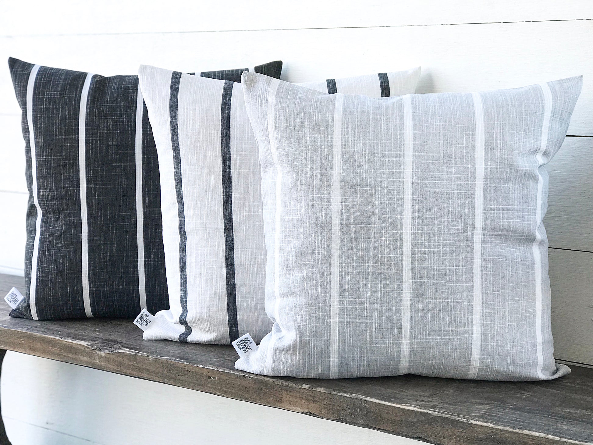Vertical Stripe Washed Linen Farmhouse Pillow Cover - Multiple Colors - Returning Grace Designs