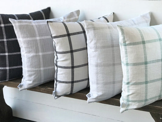 Plaid Washed Linen Farmhouse Pillow Cover - Multiple Colors - Returning Grace Designs