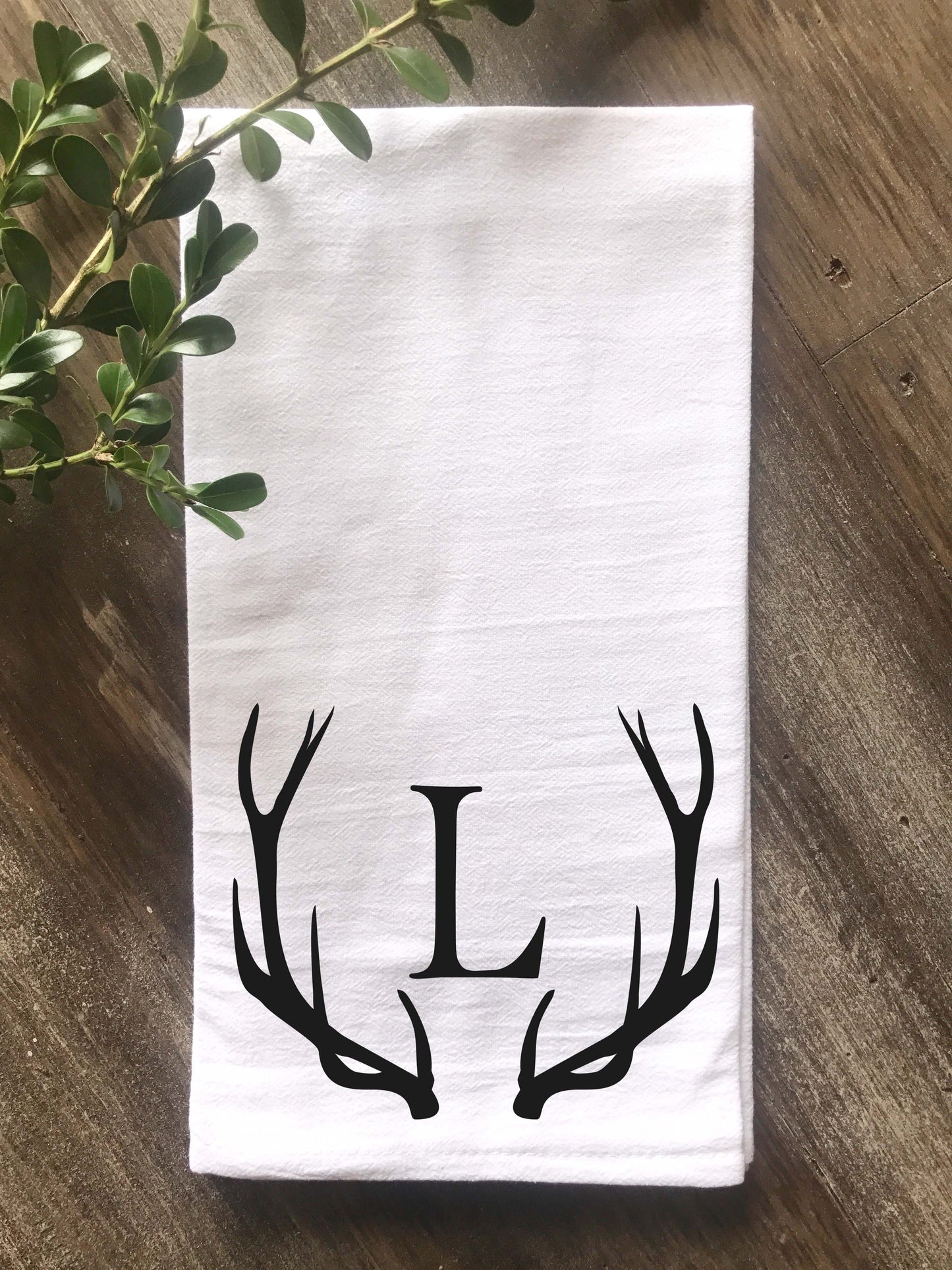 Antler Monogrammed Flour Sack Towel, Kitchen Towel - Returning Grace Designs