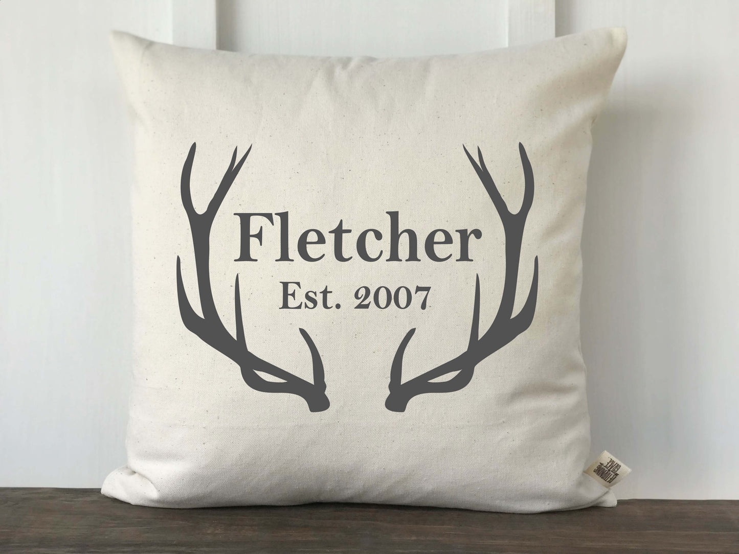 Antler Personalized Pillow Cover - Last Name and Year - Returning Grace Designs