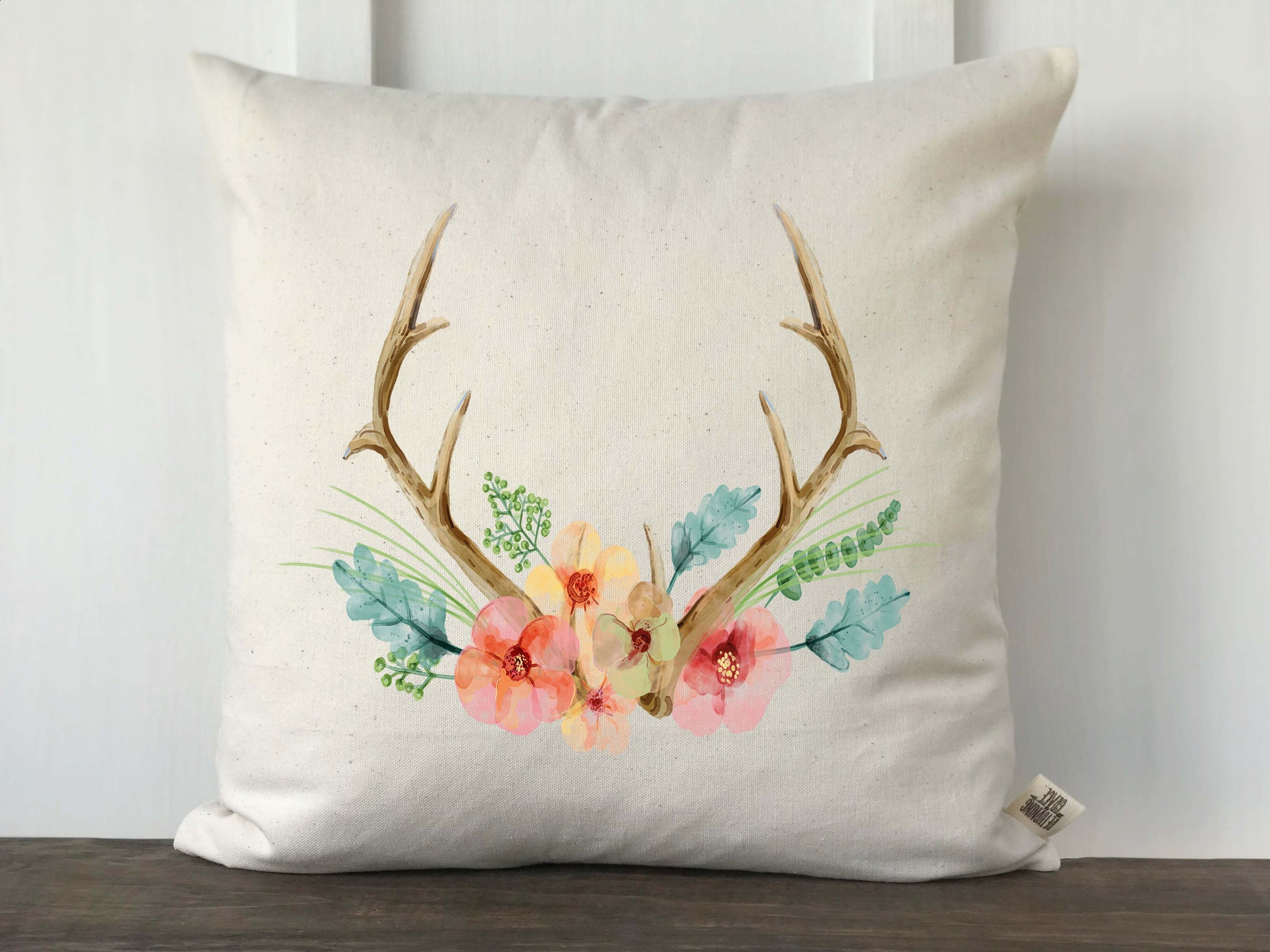 Antler Floral Watercolor Canvas Pillow Cover - Returning Grace Designs
