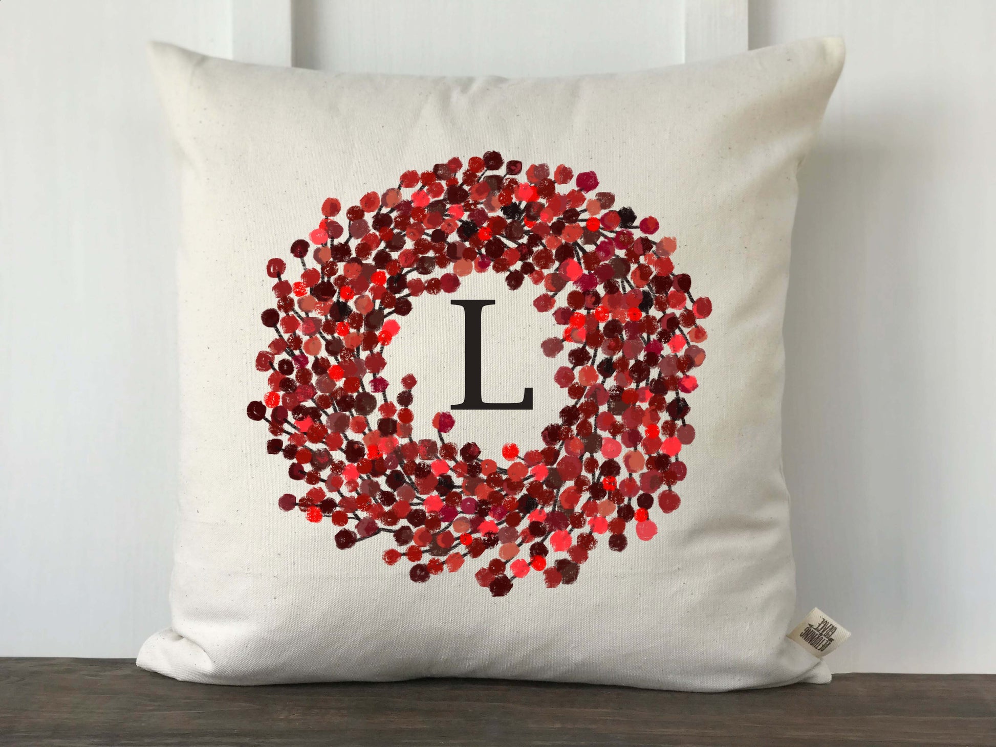 Berry Wreath Initial Pillow Cover - Returning Grace Designs