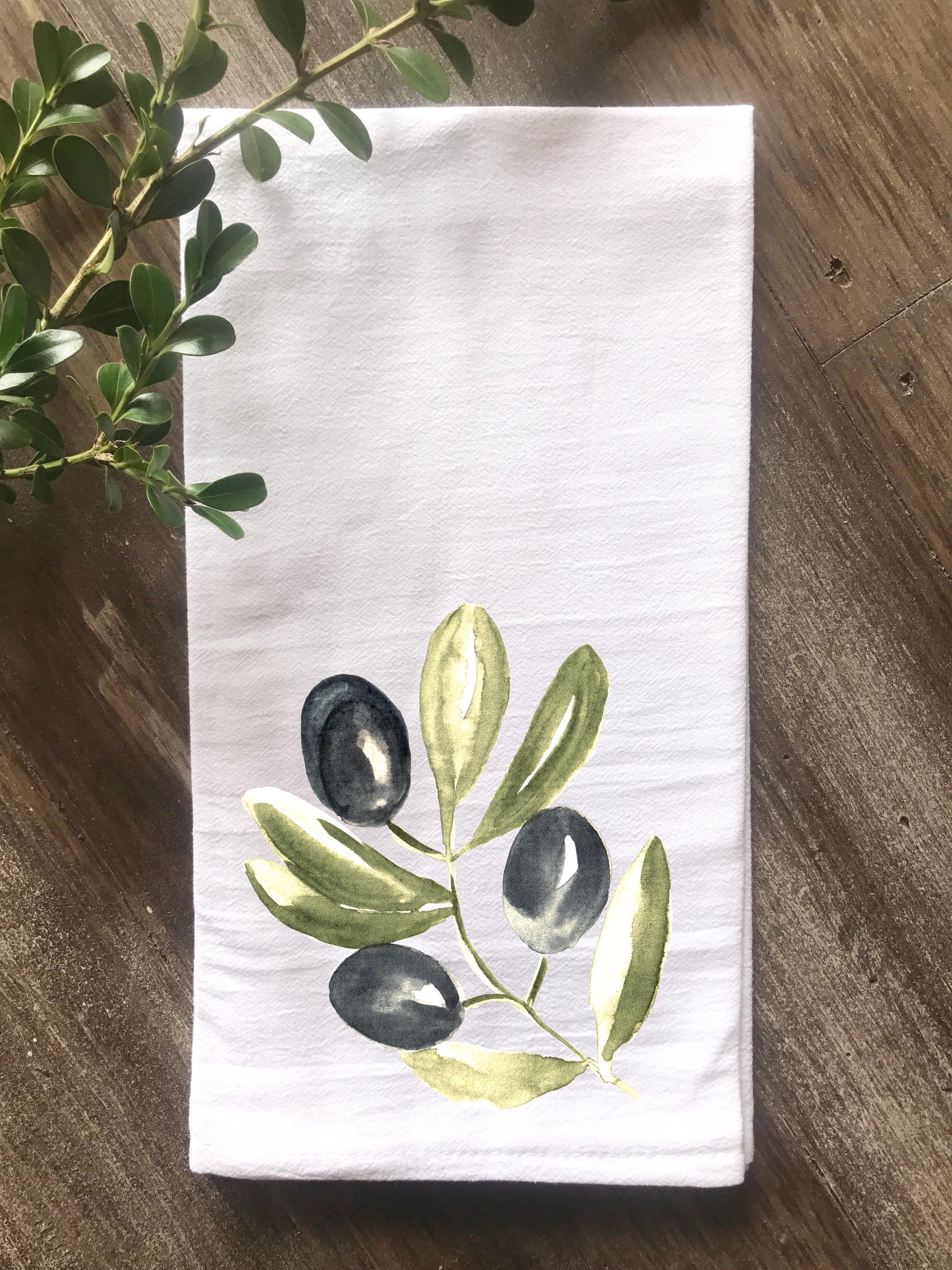 Black Olive Branch Floursack Towel - Returning Grace Designs