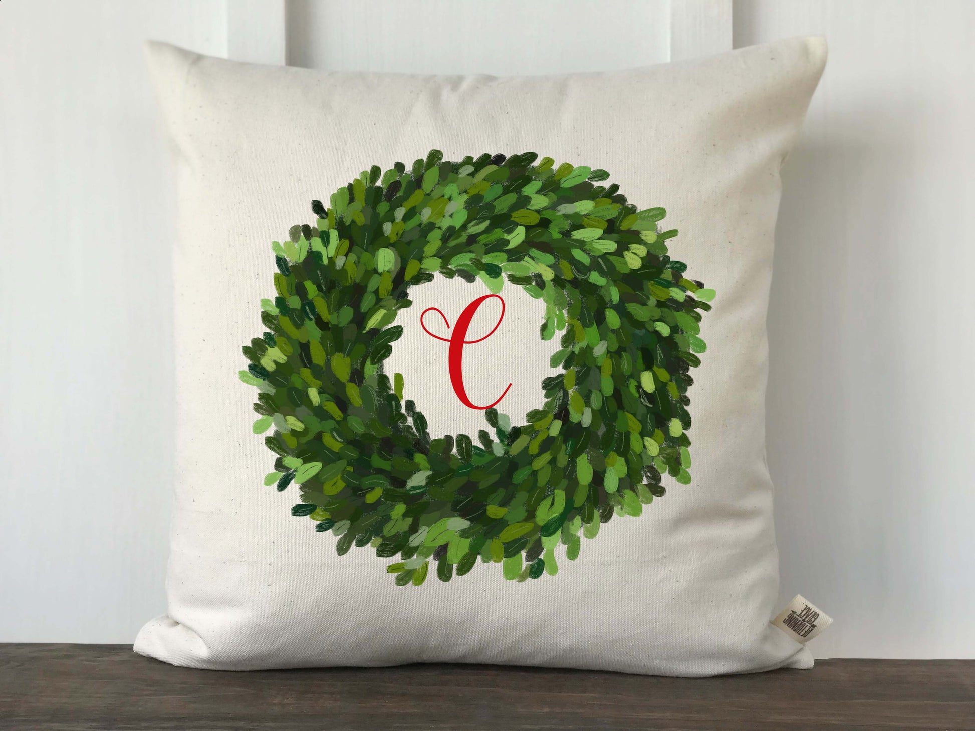Boxwood Initial Christmas Pillow Cover - Returning Grace Designs