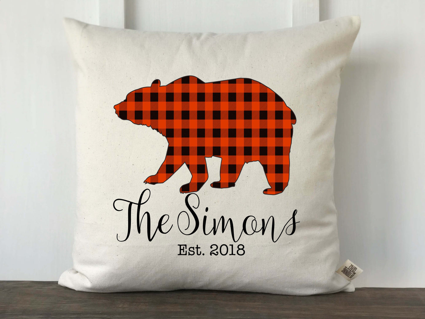 Buffalo Check Bear Silhouette Personalized Pillow Cover - Returning Grace Designs