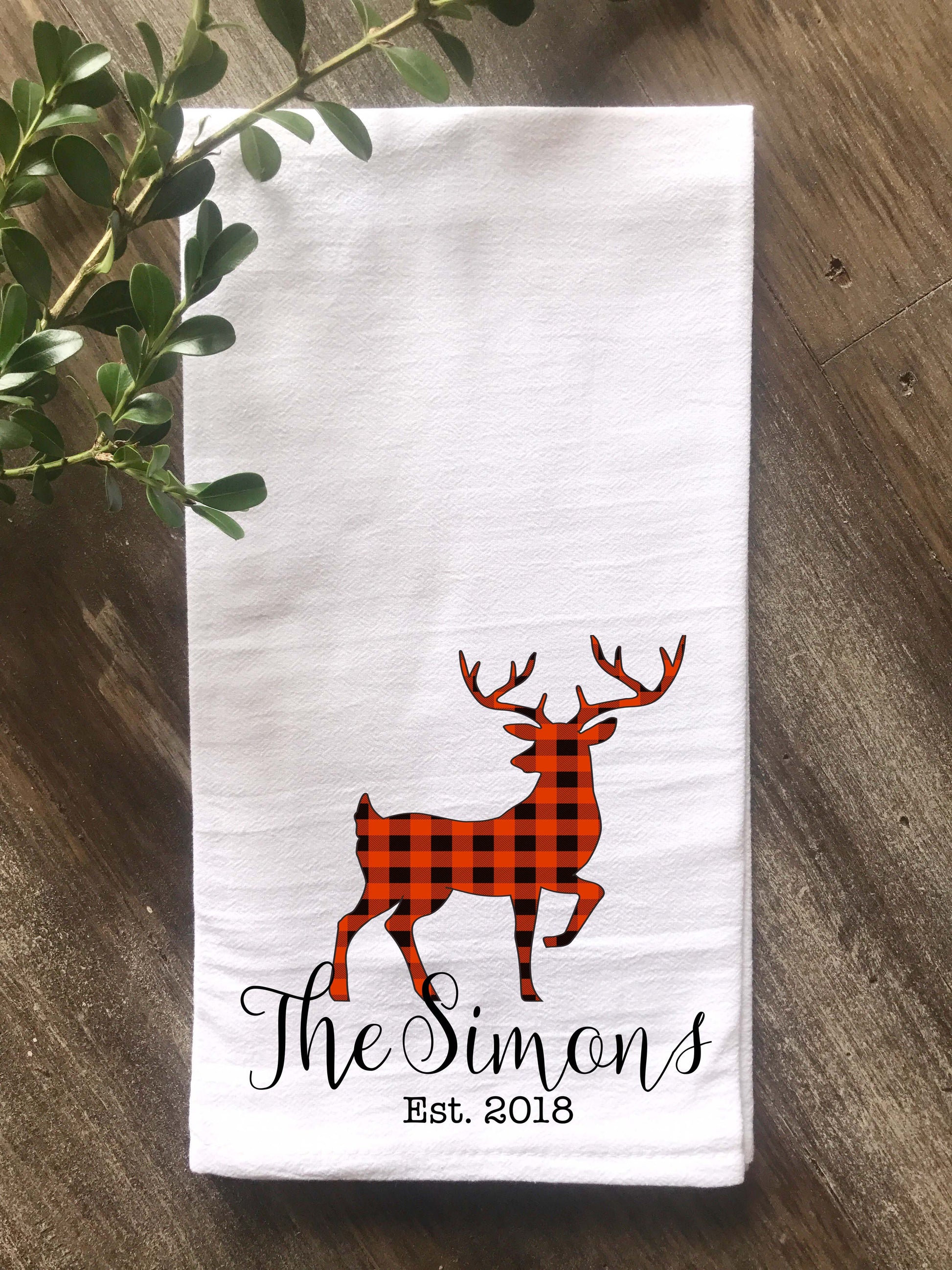 Buffalo Check Animal Silhouette Flour Sack Tea Towel - Bear, Deer and Moose - Returning Grace Designs