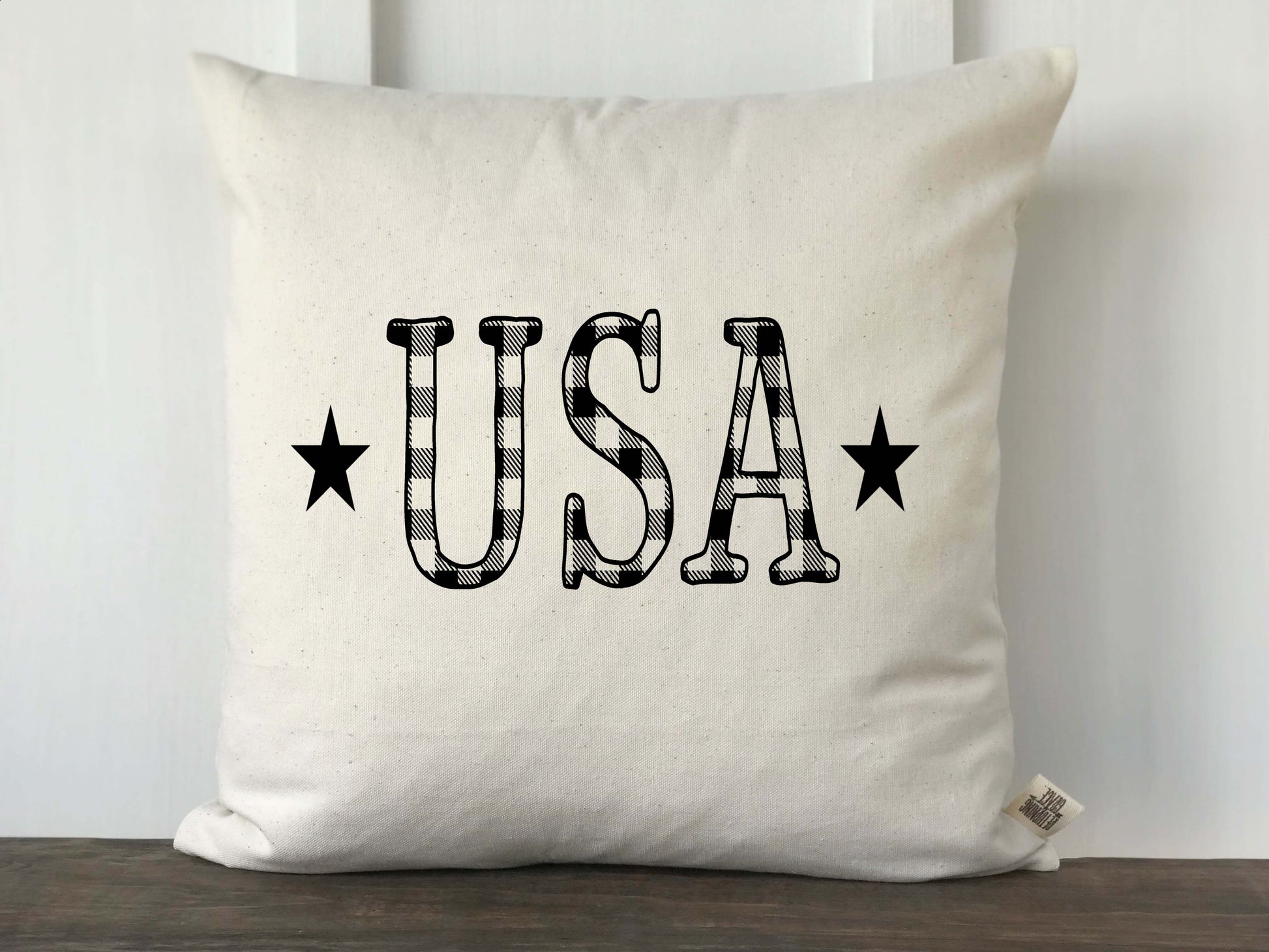 USA Letters Buffalo Check Pillow - Returning Grace Designs