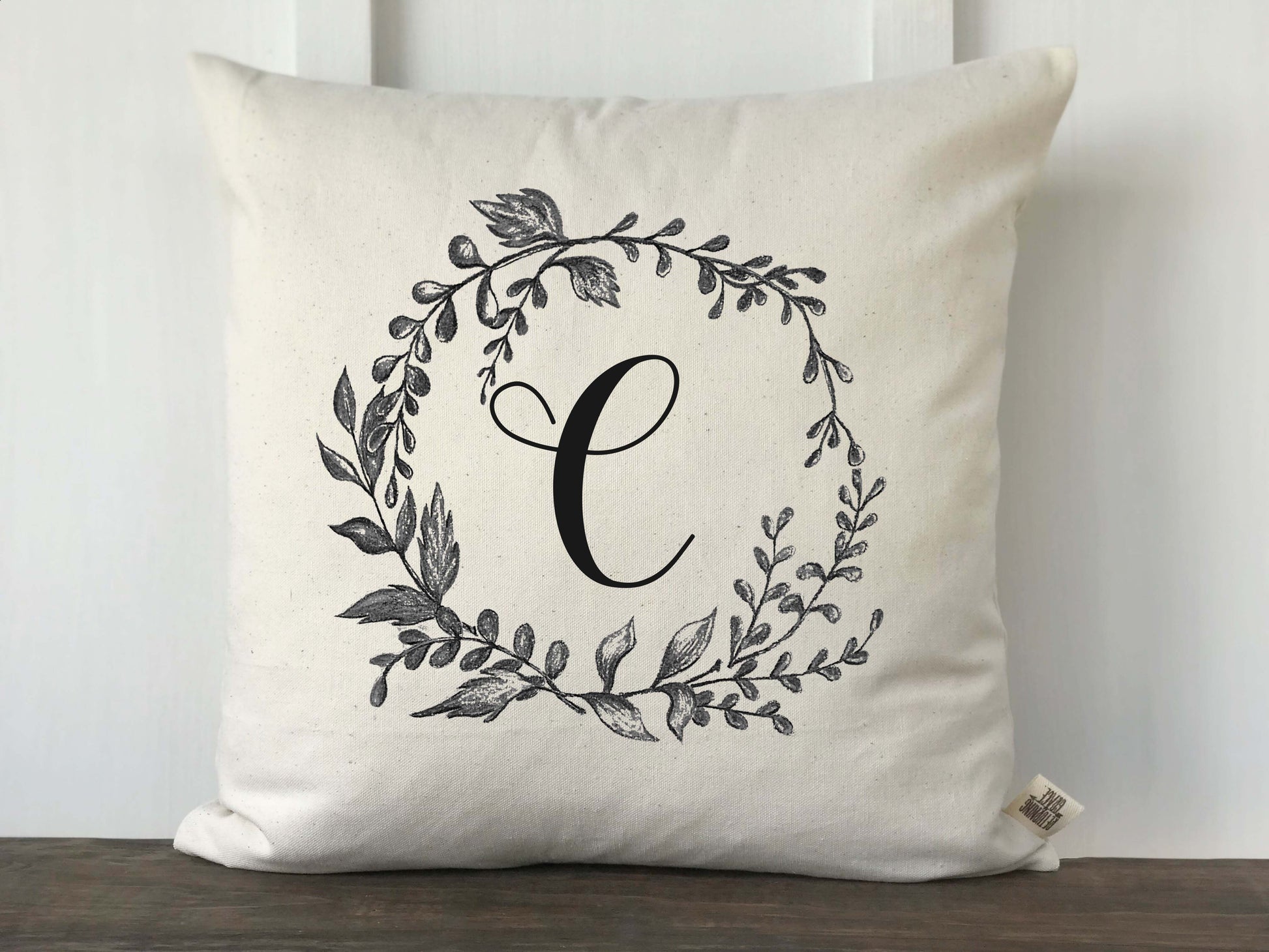 Branch Wreath Monogram Original Art Pillow Cover - Returning Grace Designs
