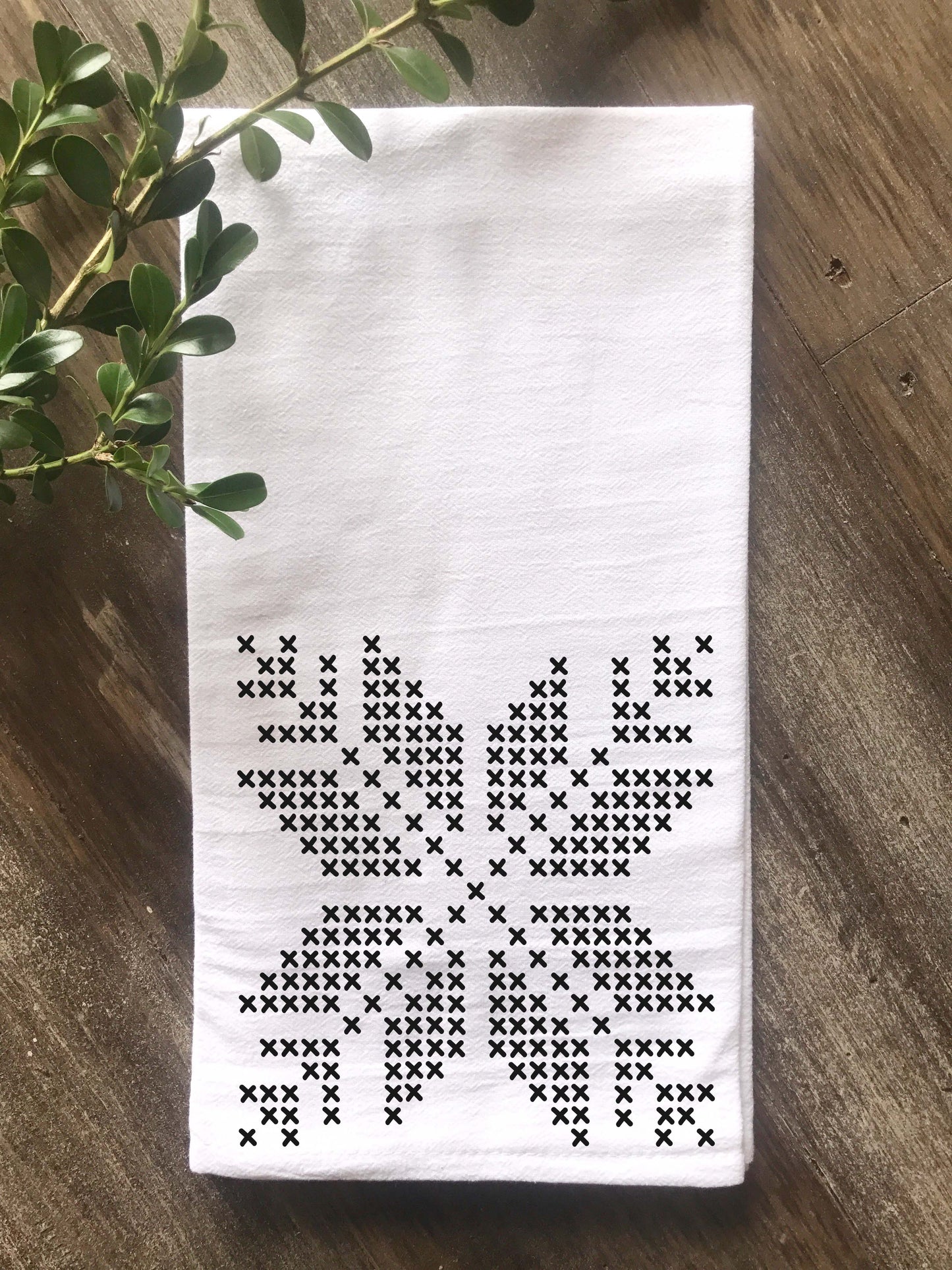 Cross Stitch Snowflake Christmas Flour Sack Tea Towel - Returning Grace Designs
