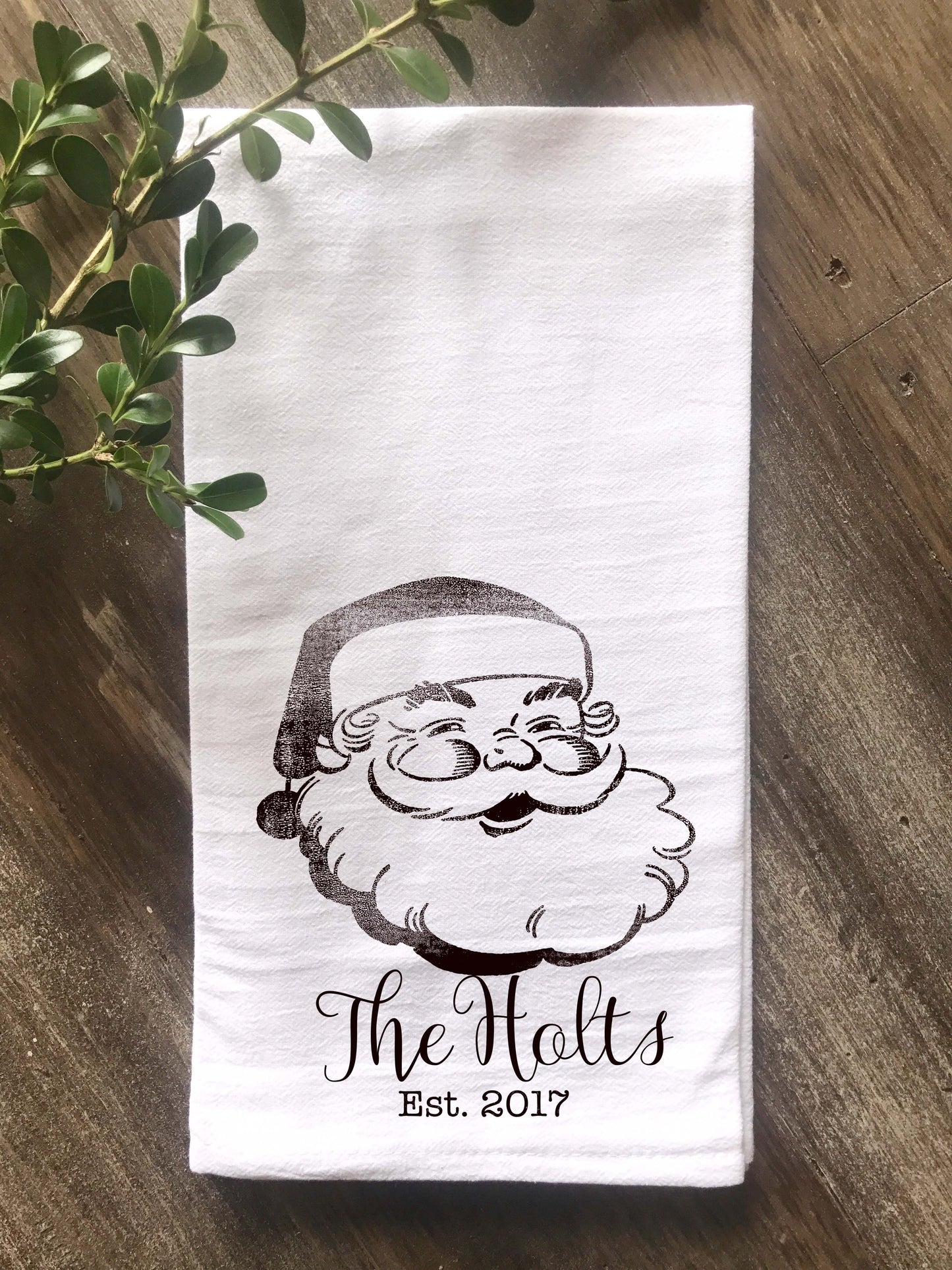 Jolly Santa Personalized Christmas Flour Sack Tea Towel - Returning Grace Designs