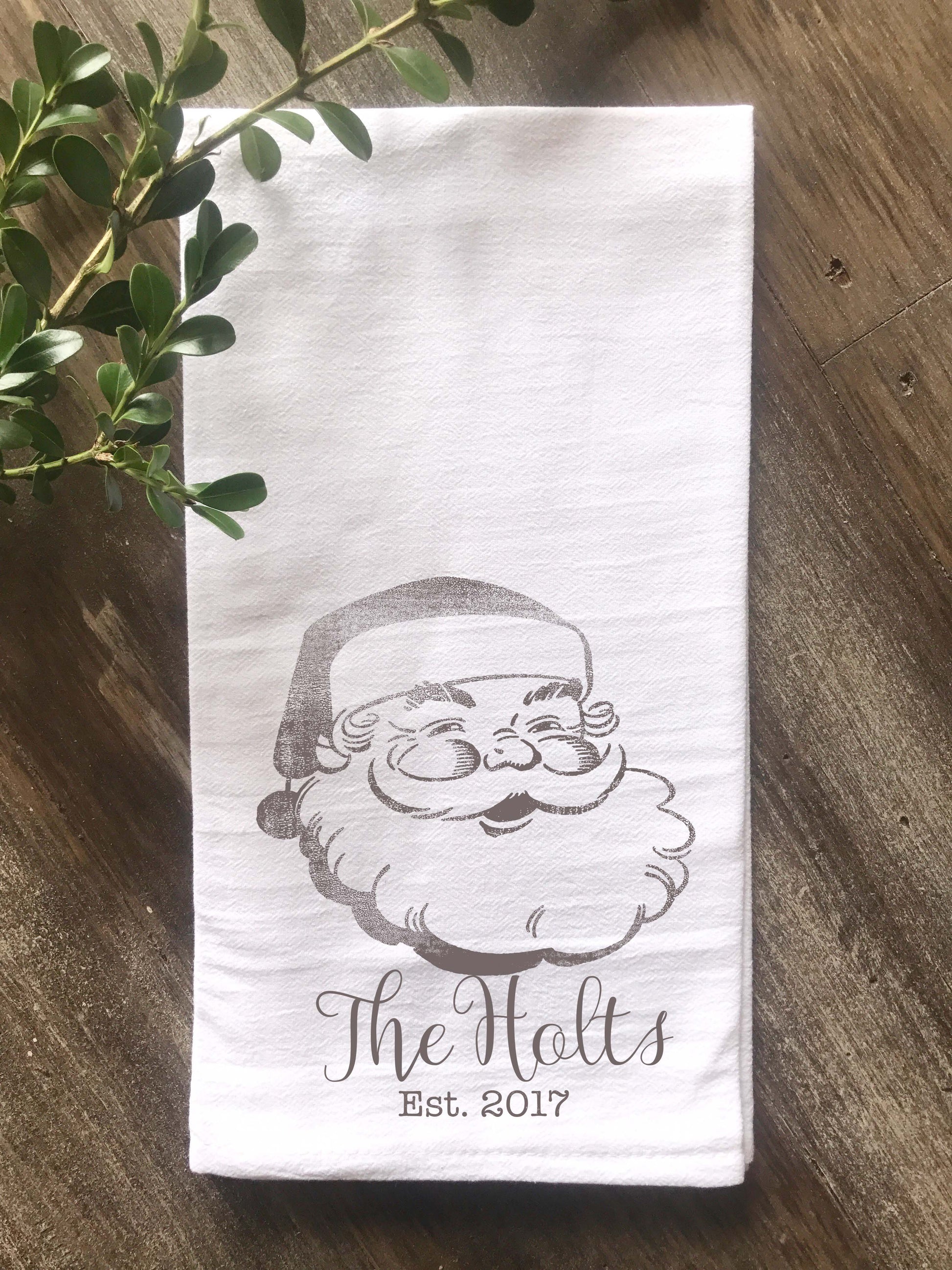 Jolly Santa Personalized Christmas Flour Sack Tea Towel - Returning Grace Designs