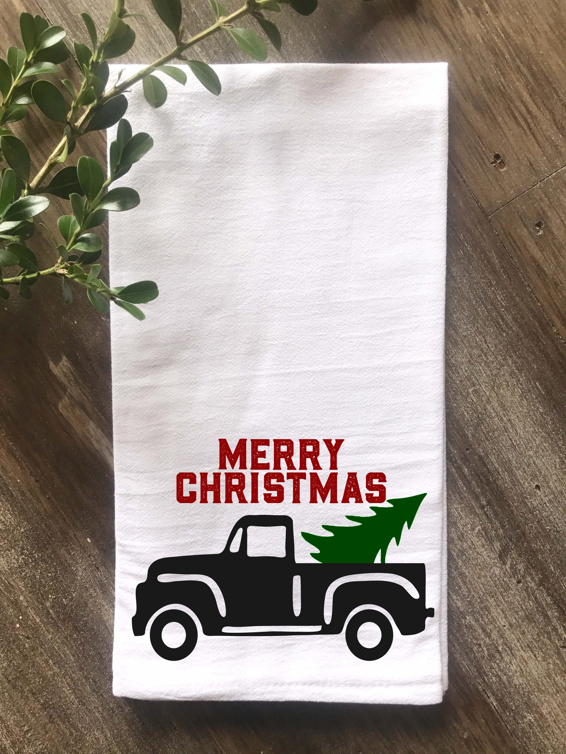 Vintage Truck Merry Christmas Flour Sack Tea Towel - Returning Grace Designs