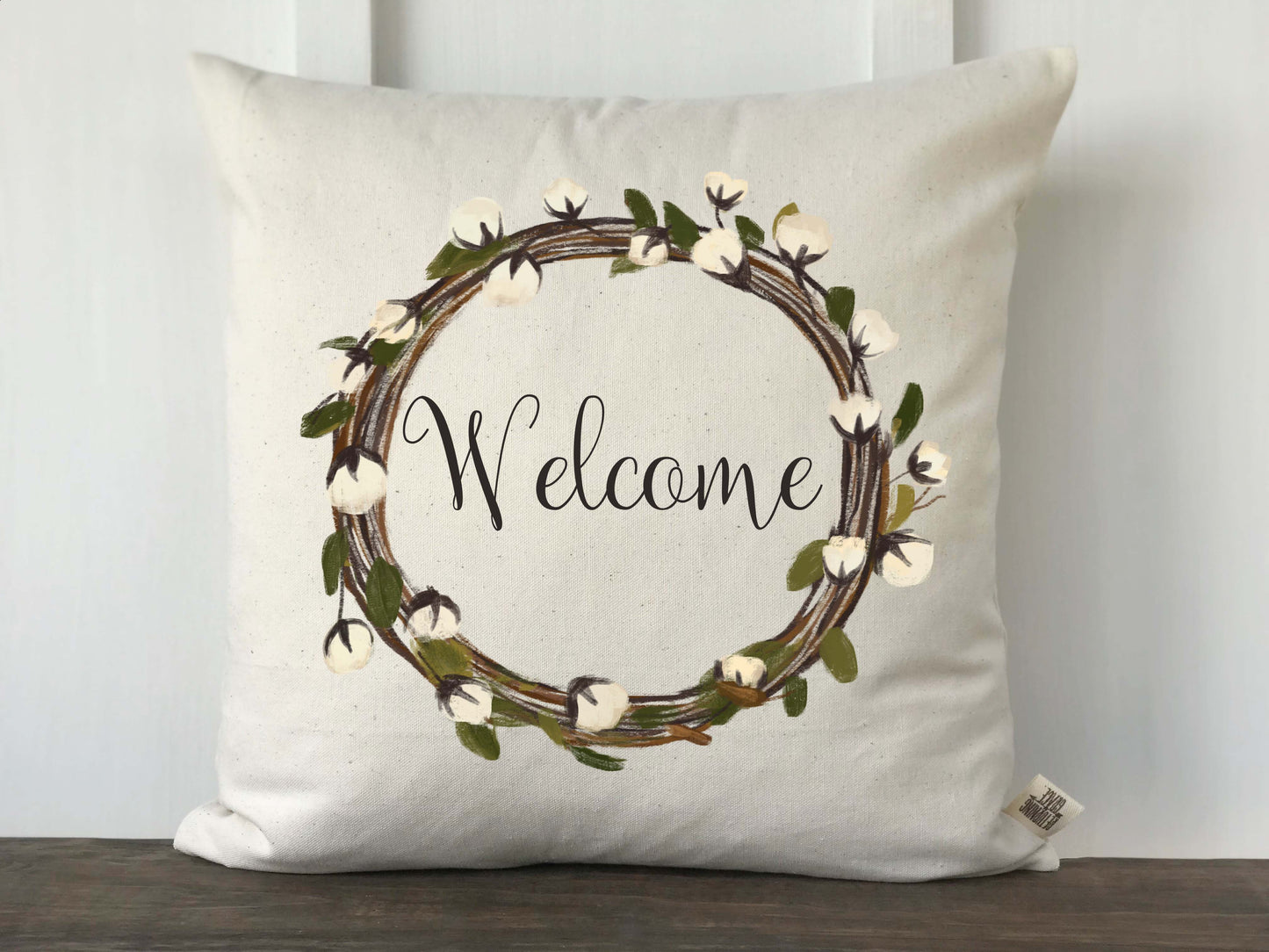 Cotton Wreath Welcome Pillow Cover - Returning Grace Designs