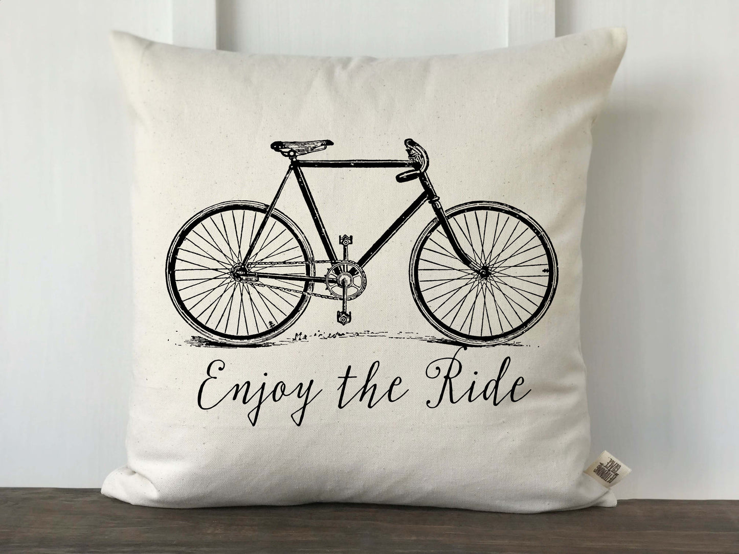 Vintage Bicycle Enjoy the Ride Canvas Pillow Cover in English - Returning Grace Designs