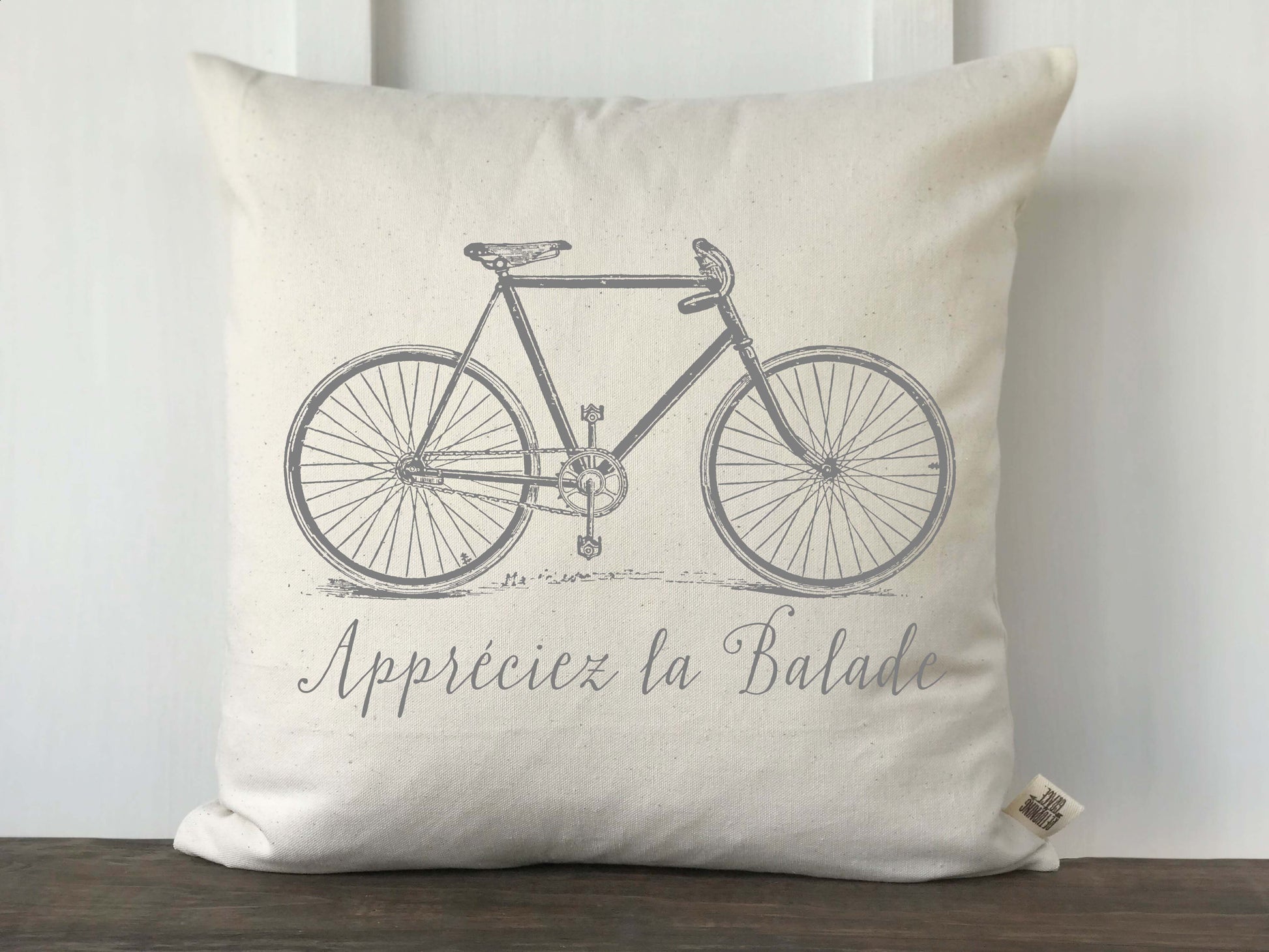 Vintage Bicycle Enjoy the Ride Canvas Pillow Cover in English - Returning Grace Designs