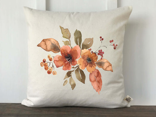 Fall Watercolor Flowers with Berries Pillow Cover