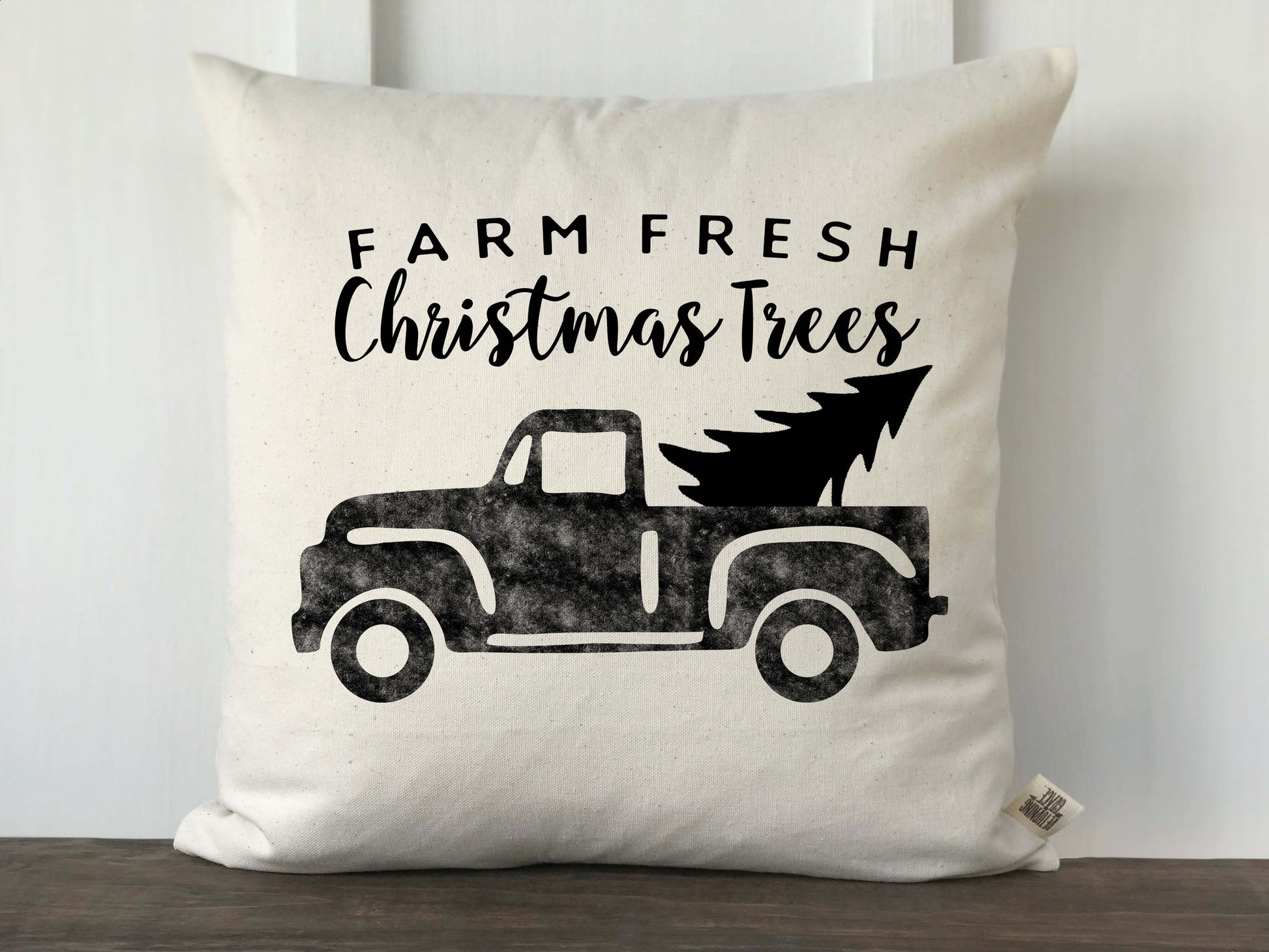 Farm Fresh Christmas Trees Vintage Truck Pillow Cover - Returning Grace Designs