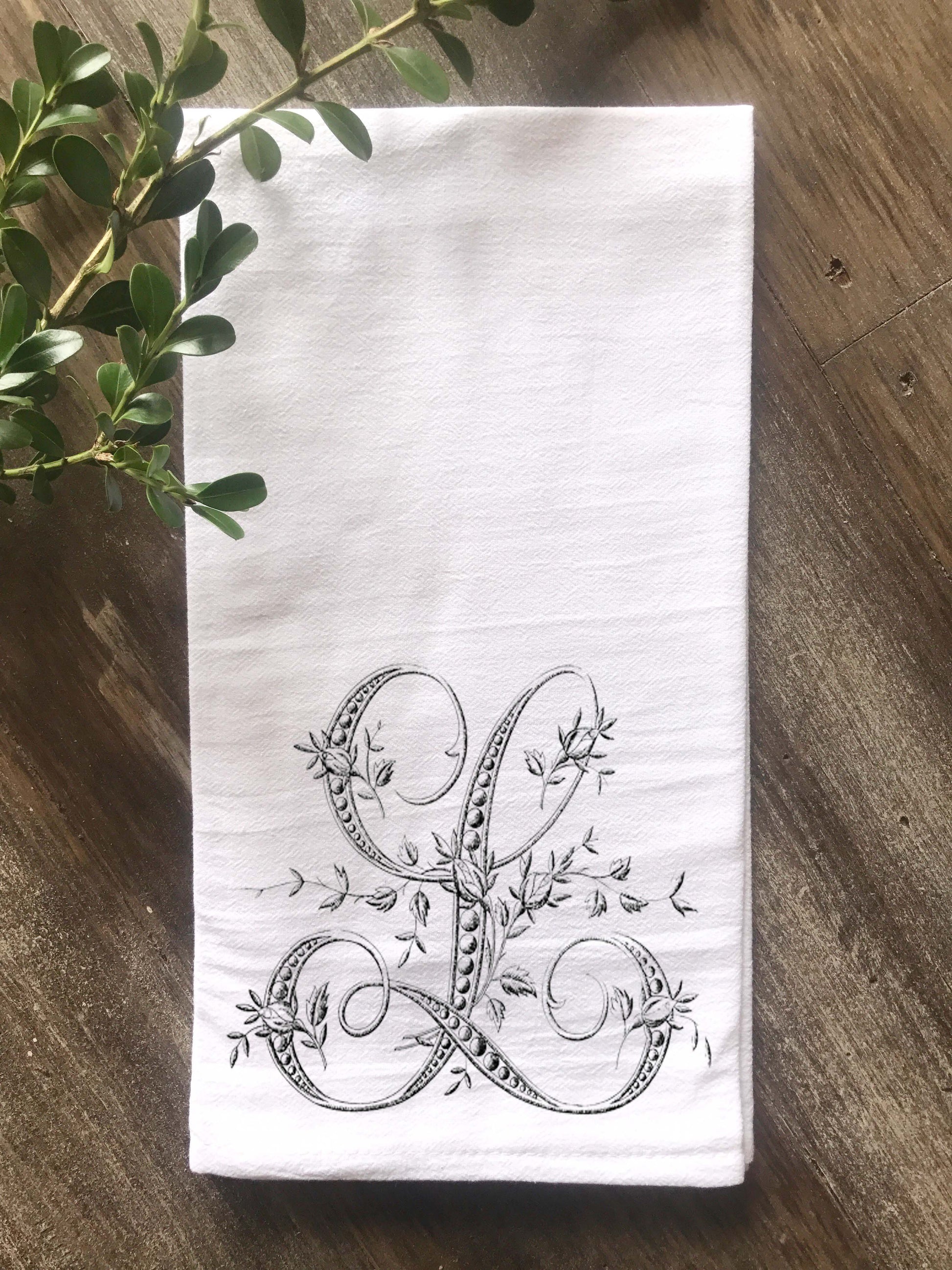Floral French Monogram Flour Sack Towel - Returning Grace Designs