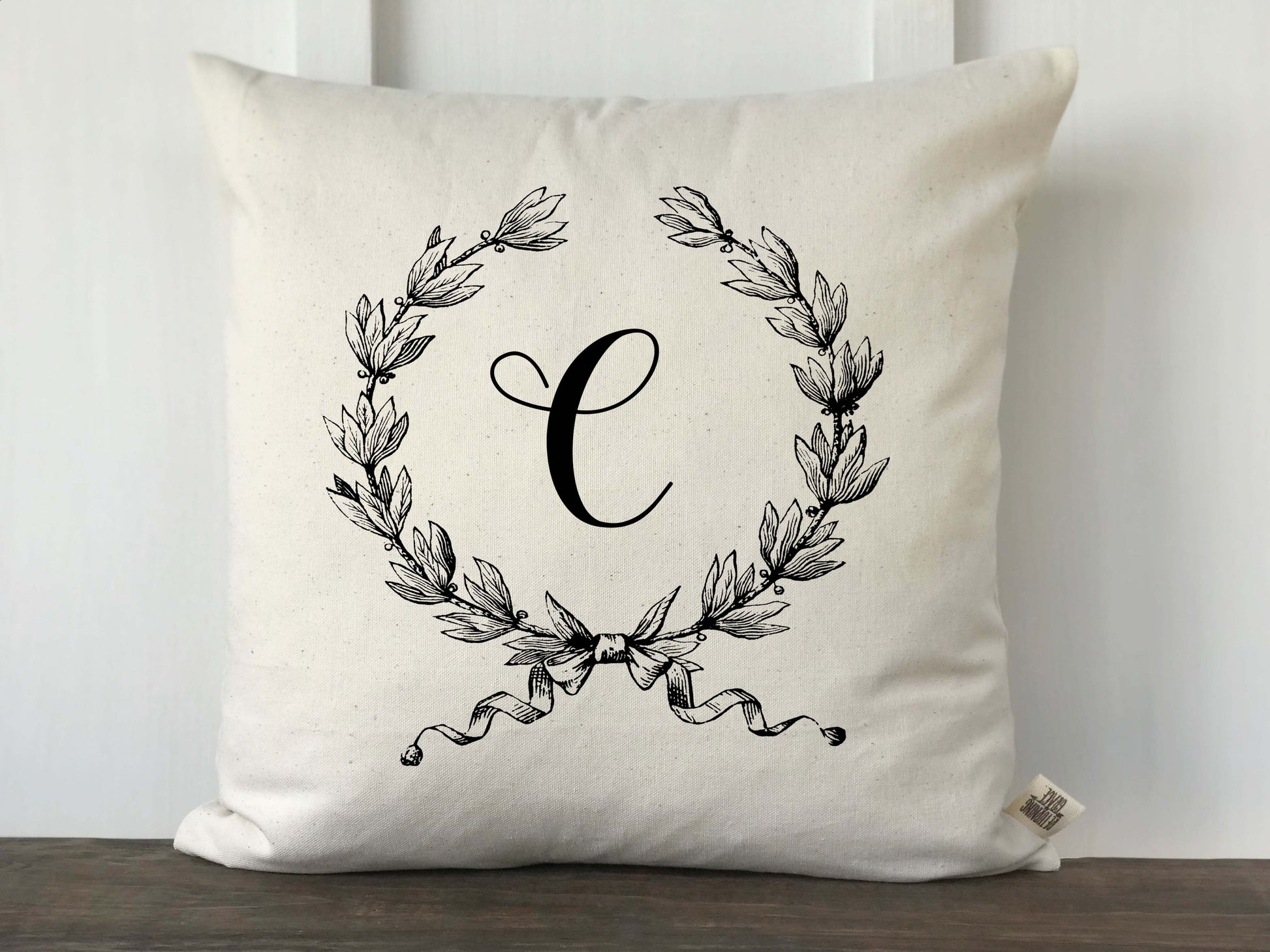 French Wreath Monogram Pillow Cover - Returning Grace Designs