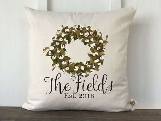 Personalized Full Cotton Wreath Pillow Cover - Returning Grace Designs