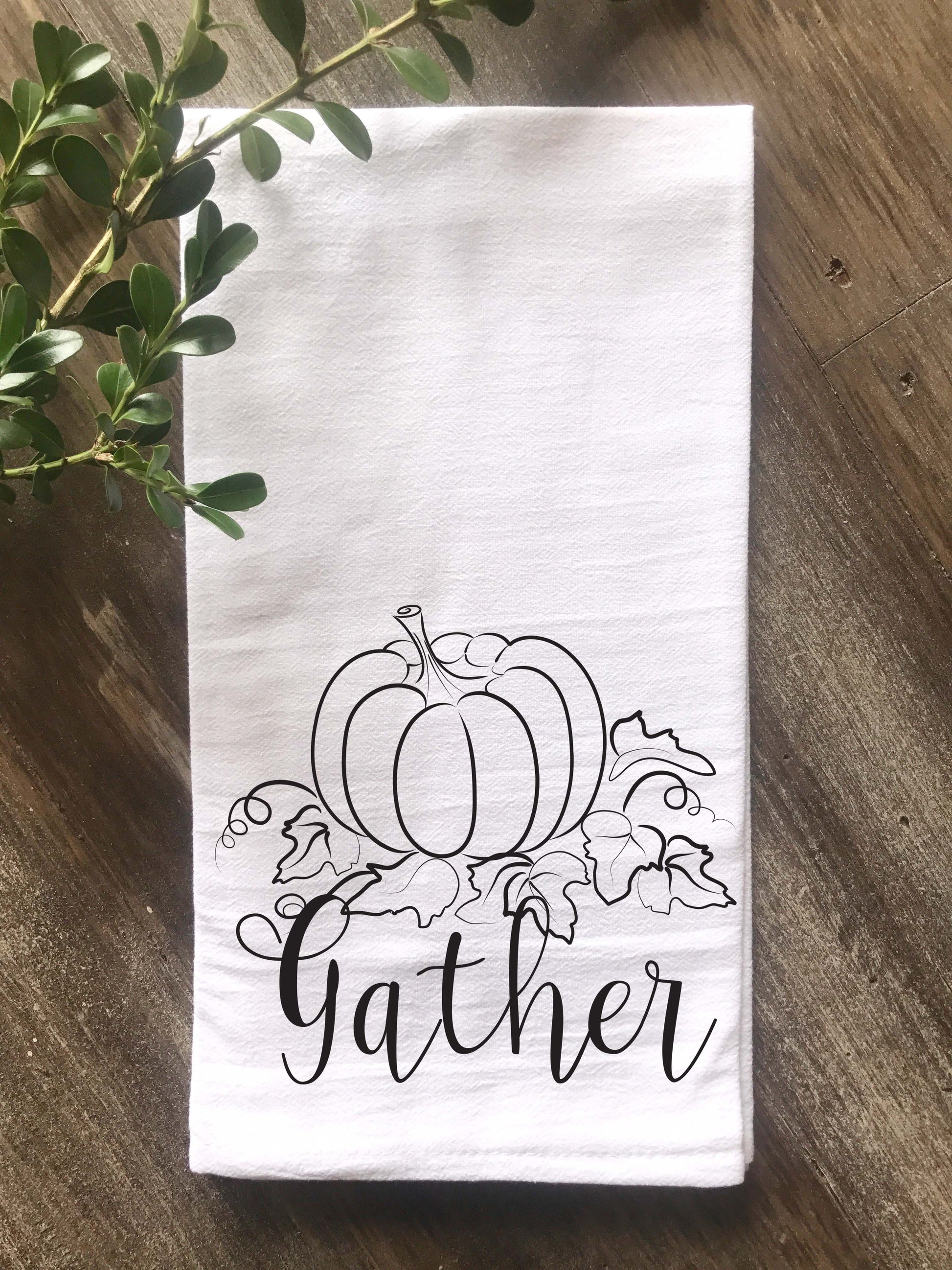 Gather Pumpkin Farmhouse Fall Flour Sack Tea Towel - Returning Grace Designs