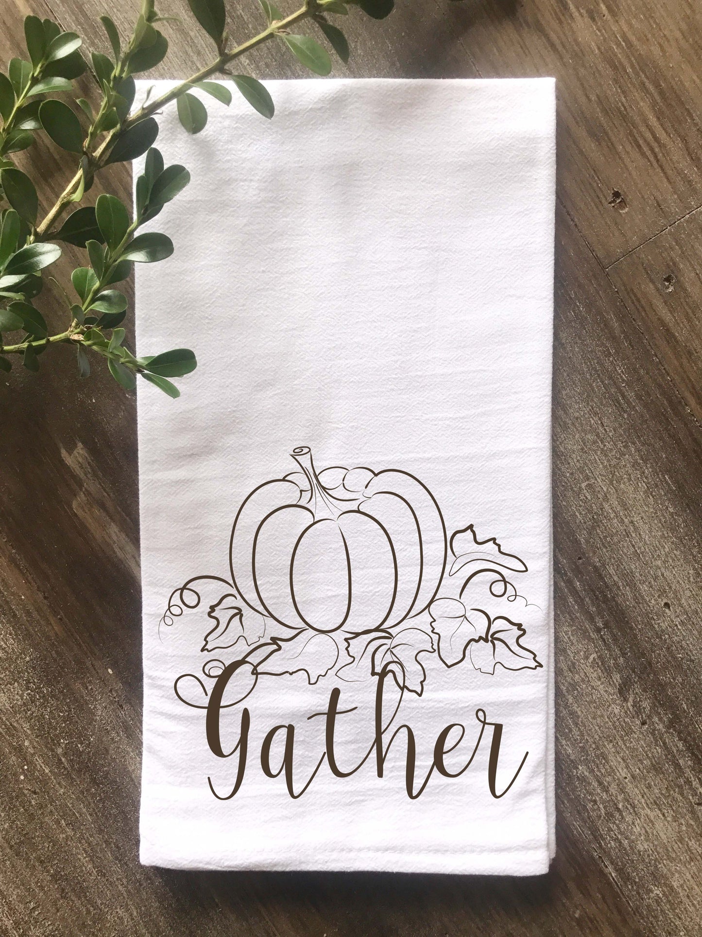 Gather Pumpkin Farmhouse Fall Flour Sack Tea Towel - Returning Grace Designs