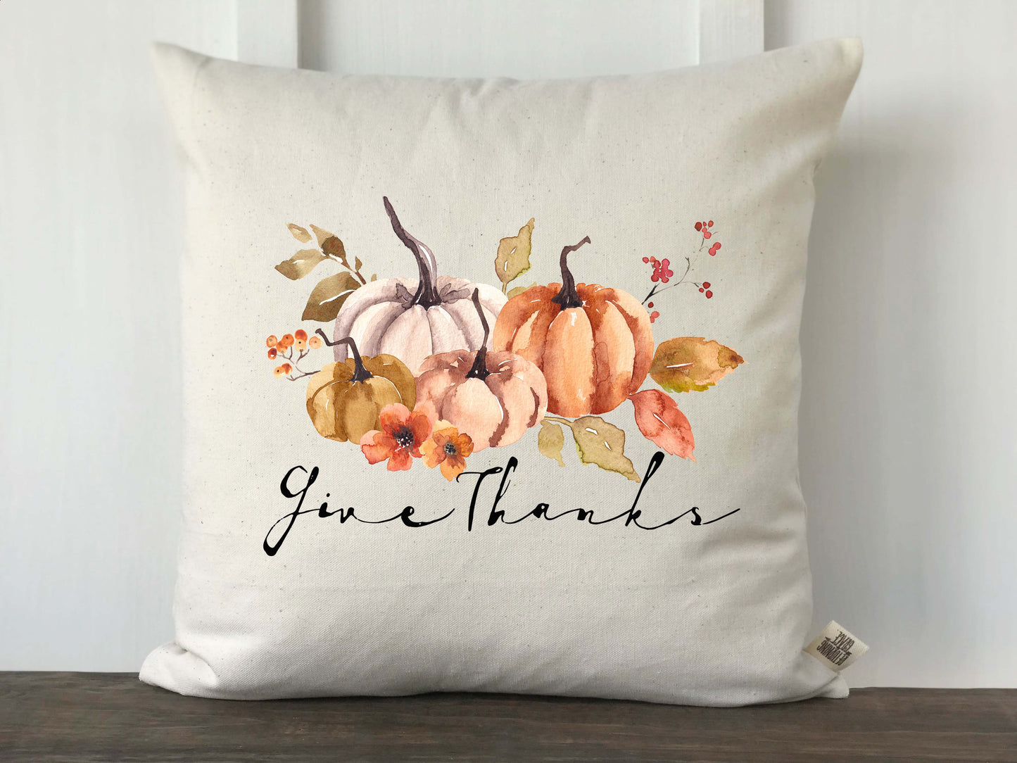 Fall Watercolor Pumpkins Pillow Cover - Give Thanks or Hello Fall