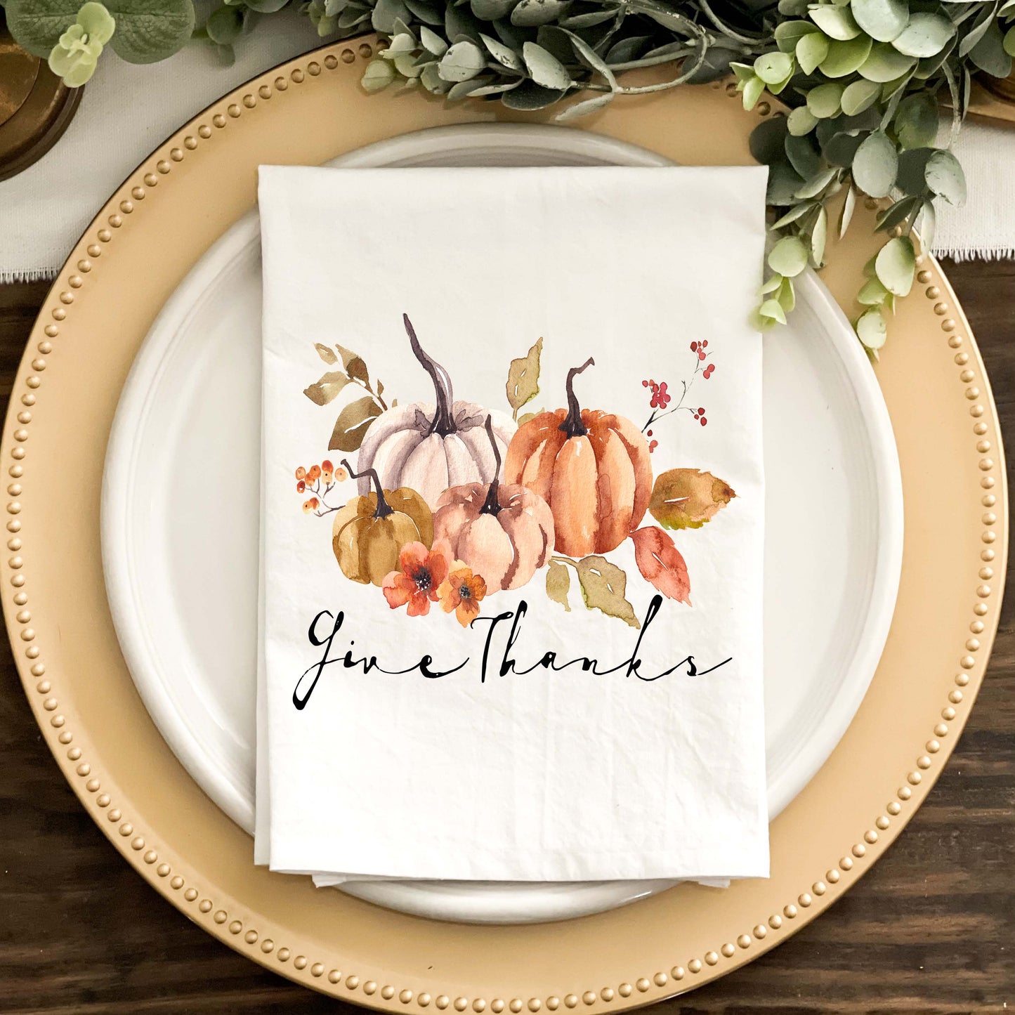 Watercolor Pumpkin Napkins - Give Thanks or Hello Fall
