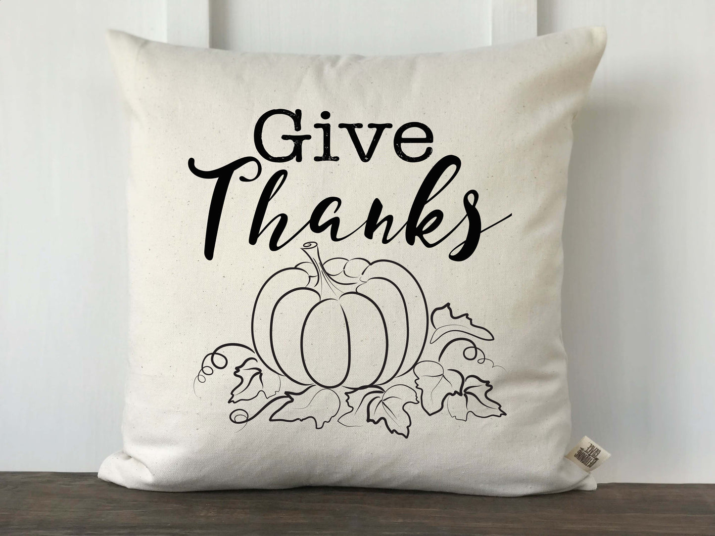 Give Thanks Pillow Cover in Gray or Black - Returning Grace Designs