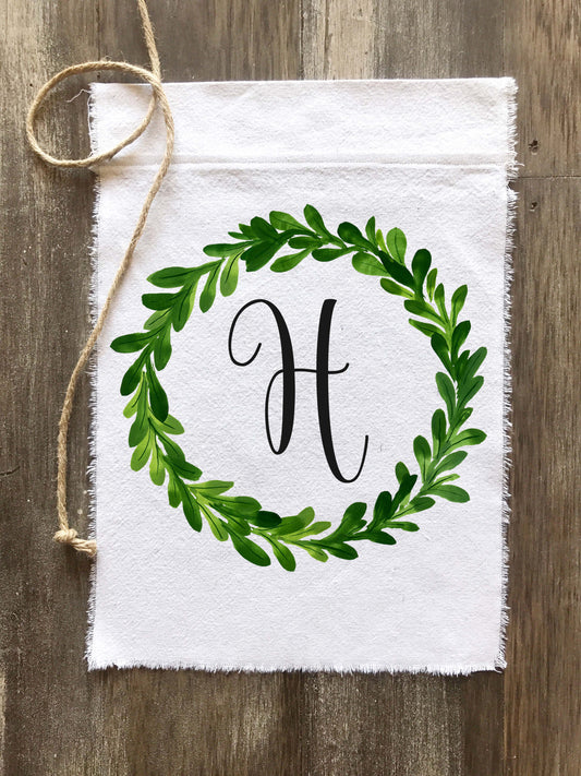 Greenery Wreath Personalized Canvas Flag - Returning Grace Designs