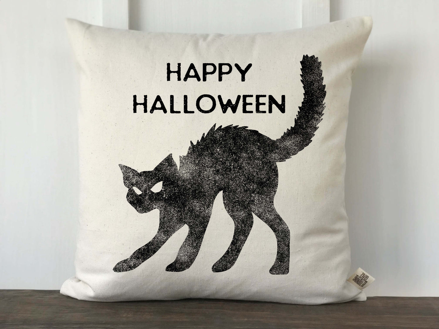 Black Cat Happy Halloween Pillow Cover