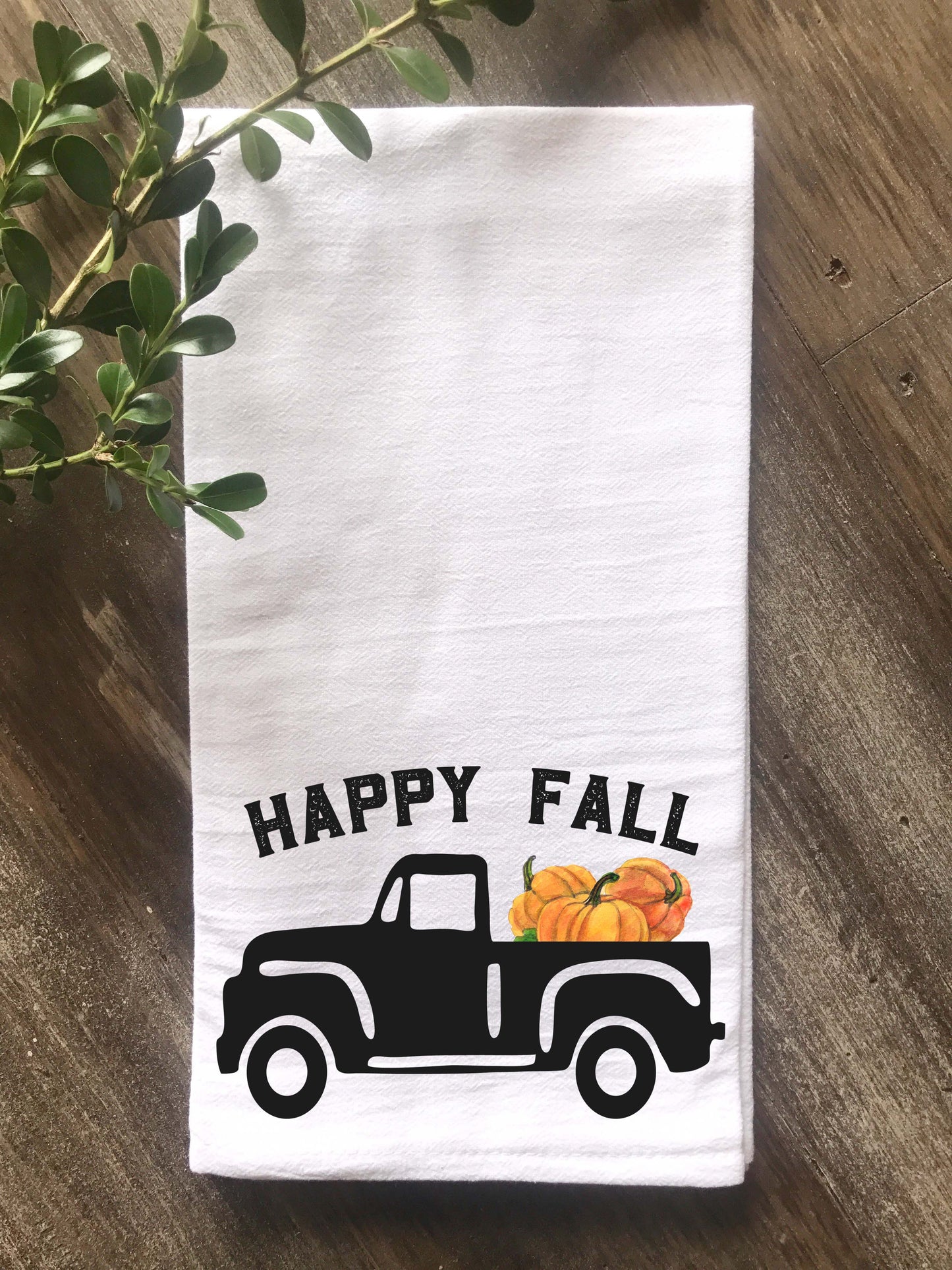 Happy Fall Vintage Truck with Pumpkins Flour Sack Tea Towel - Returning Grace Designs