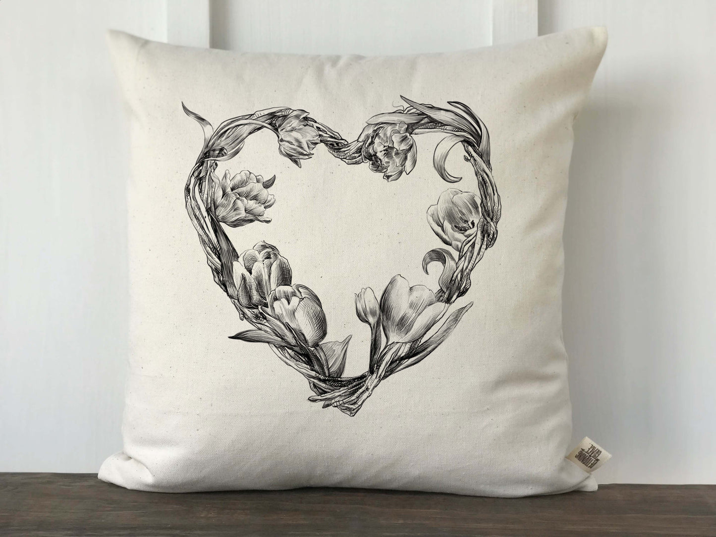 Vintage Floral Heart Wreath Pillow Cover - Returning Grace Designs