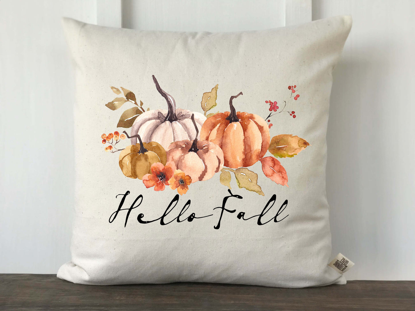 Fall Watercolor Pumpkins Pillow Cover - Give Thanks or Hello Fall